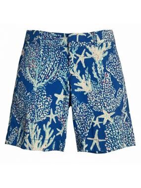 Lilly Pulitzer Chipper Shorts Size 4 Blue Coral Starfish Coastal Print Reef